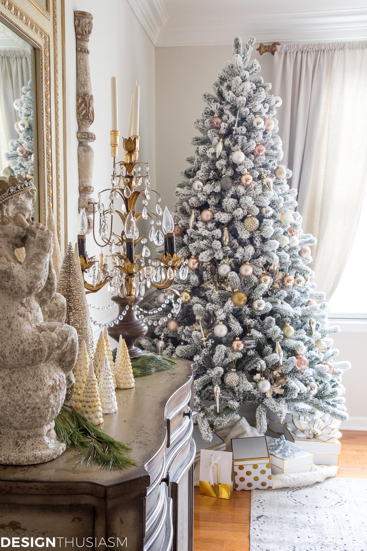 French Country flocked Christmas tree decorations