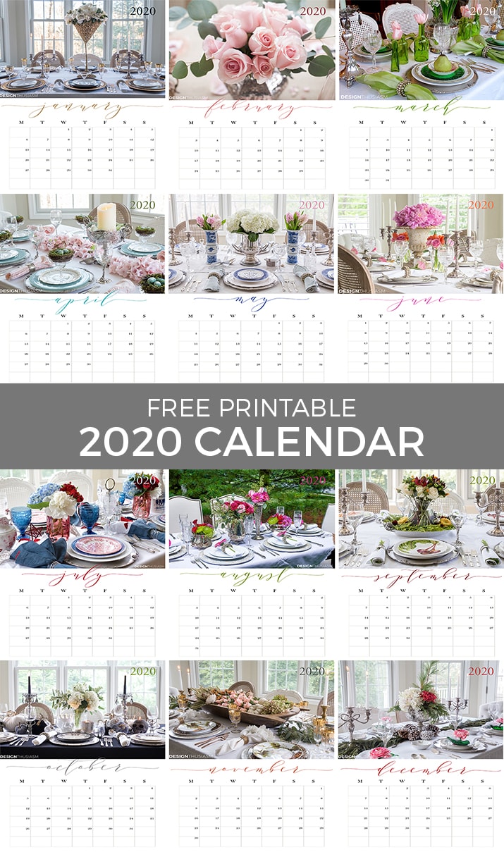 FREE Printable 2020 Calendar from designthusiasm