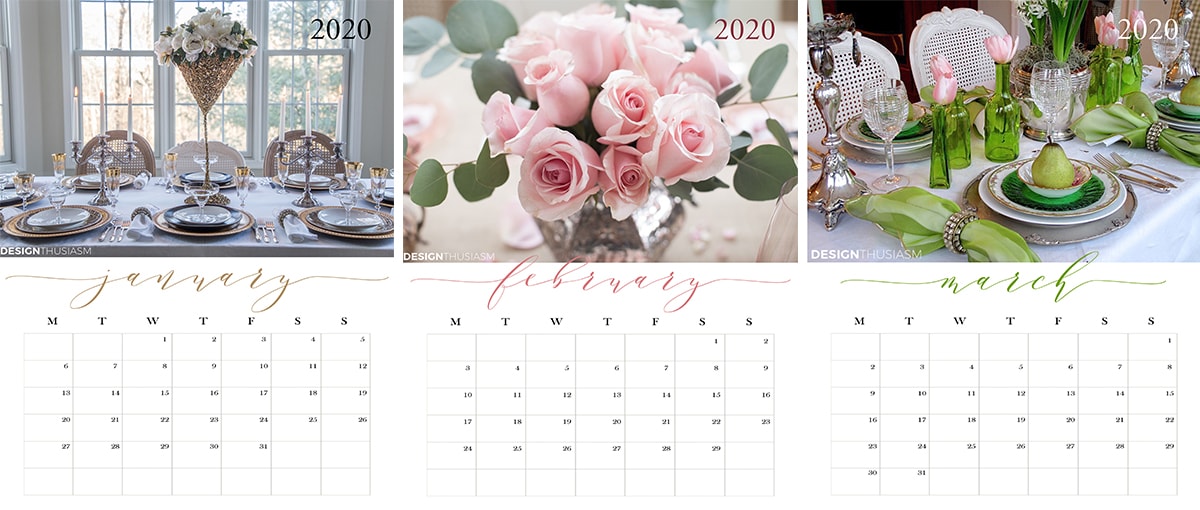 FREE Printable 2020 Calendar from designthusiasm