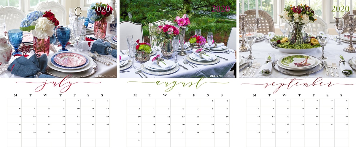 FREE Printable 2020 Calendar from designthusiasm