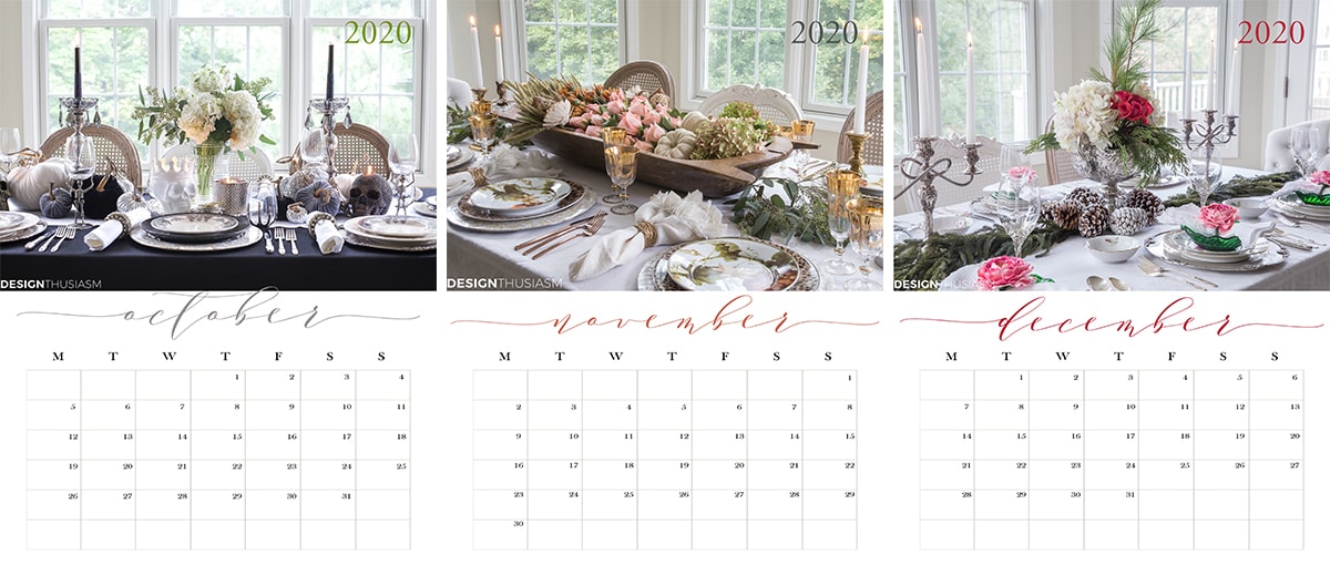 FREE Printable 2020 Calendar from designthusiasm