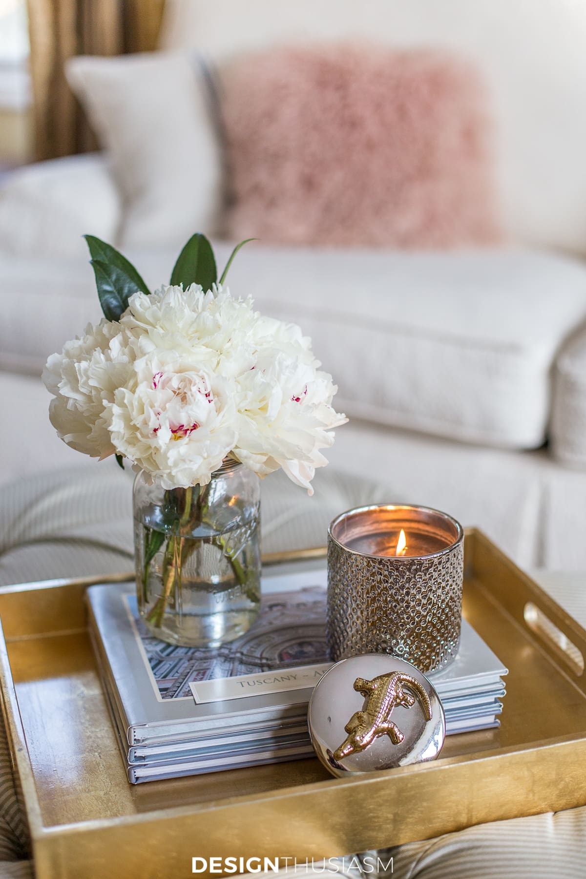 winter living room with candle