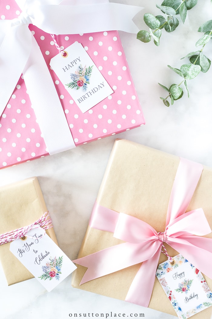 Feminine Happy Birthday Printable Tags from On Sutton Place