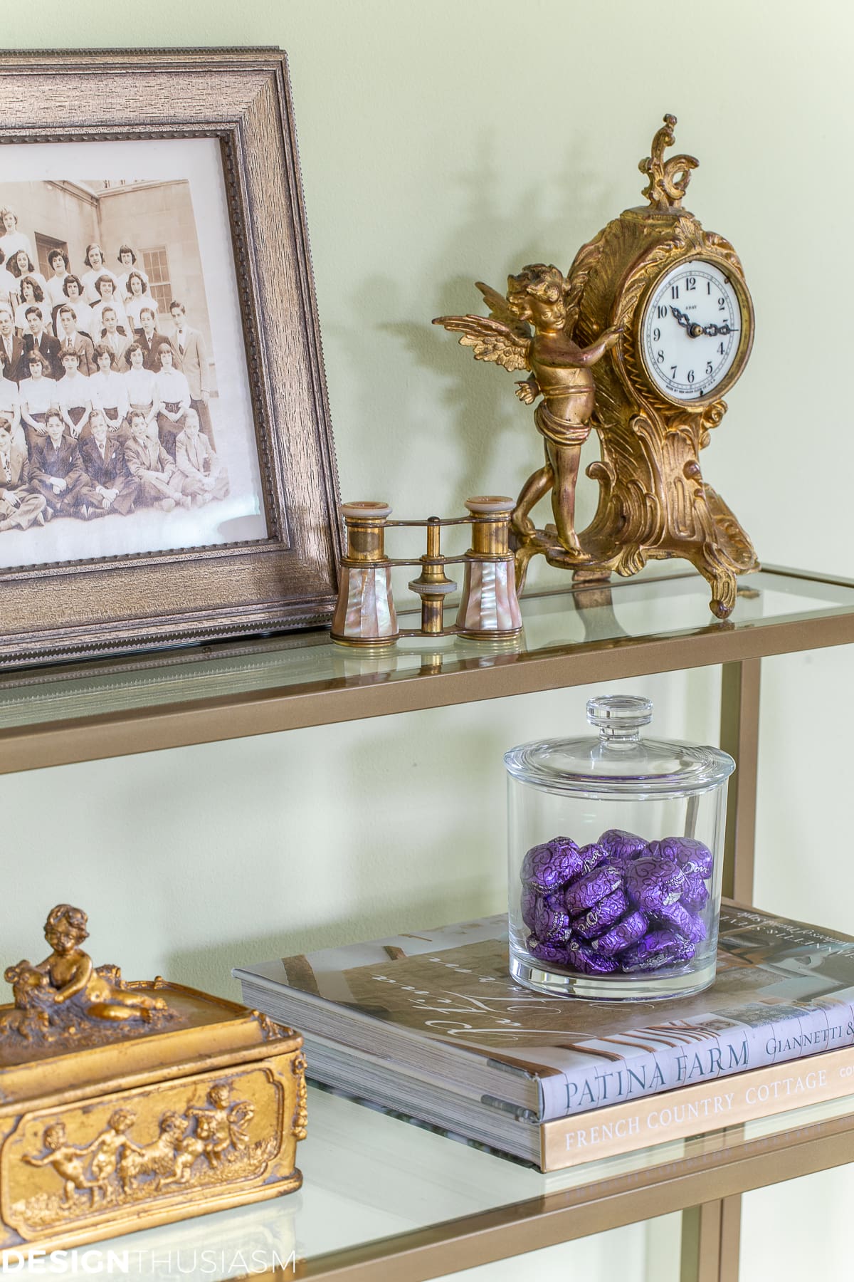candy jar on styled shelves