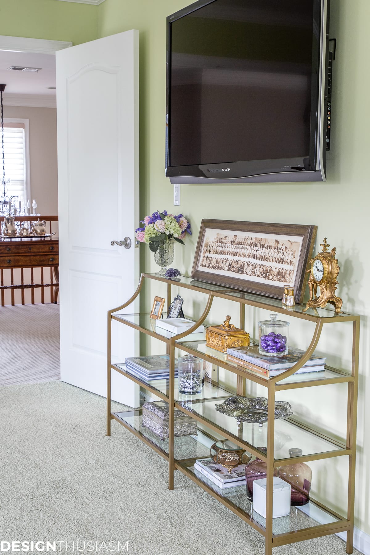 styled shelves under the Tv