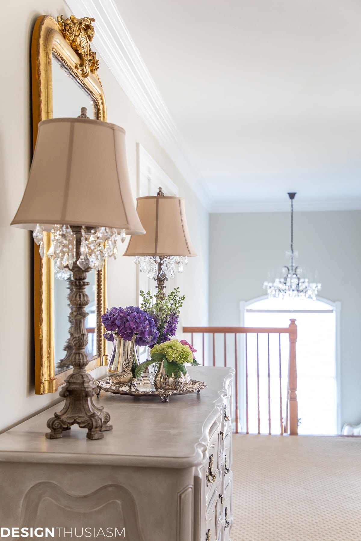 french lamps on vintage painted dresser