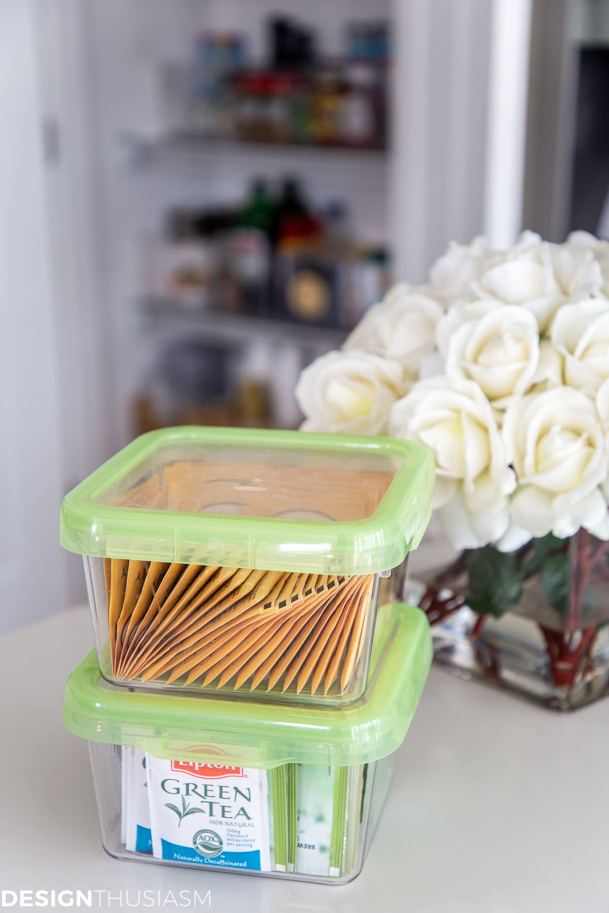kitchen pantry containers with tea bags