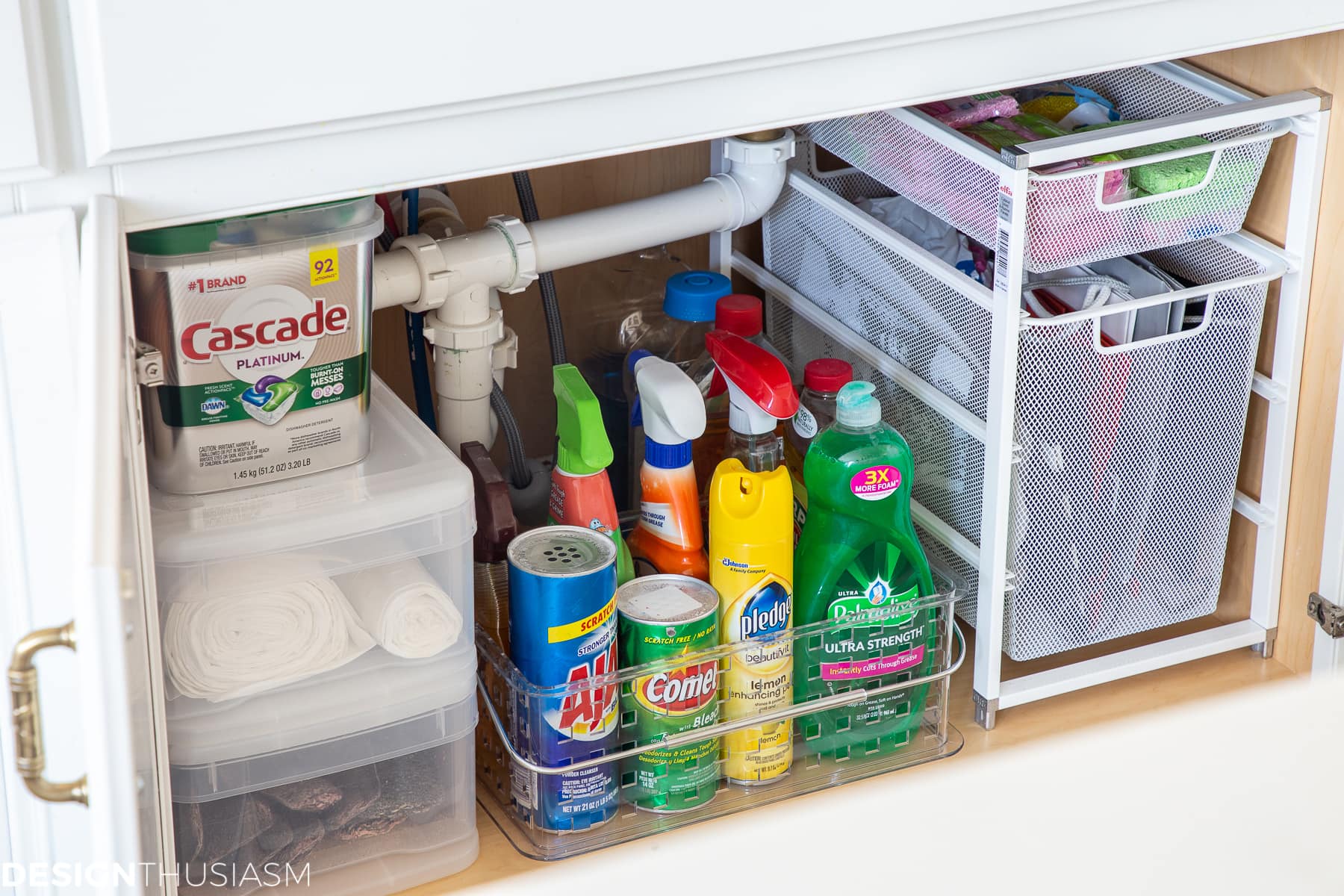 organized under sink storage