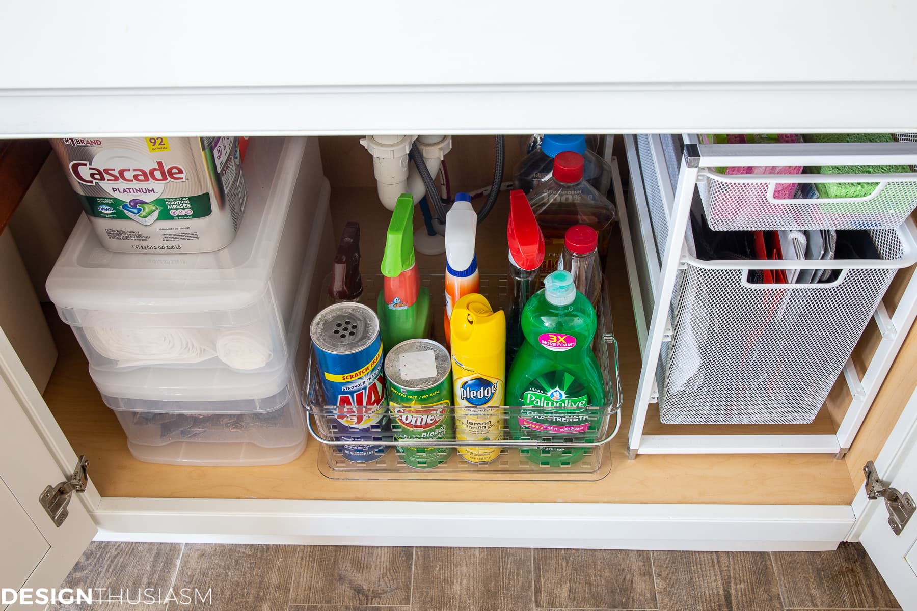organized under sink storage