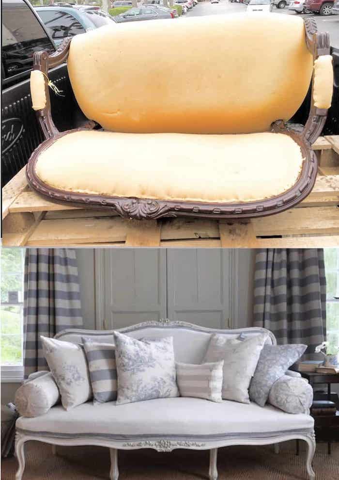 How to paint and upholster a French settee shabbyfufu