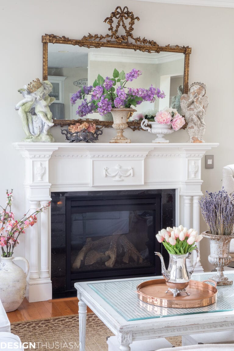 spring family room mantel decor