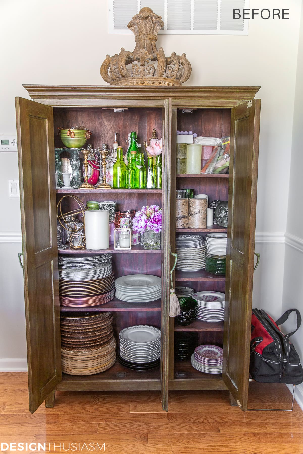 dish cabinet before organization