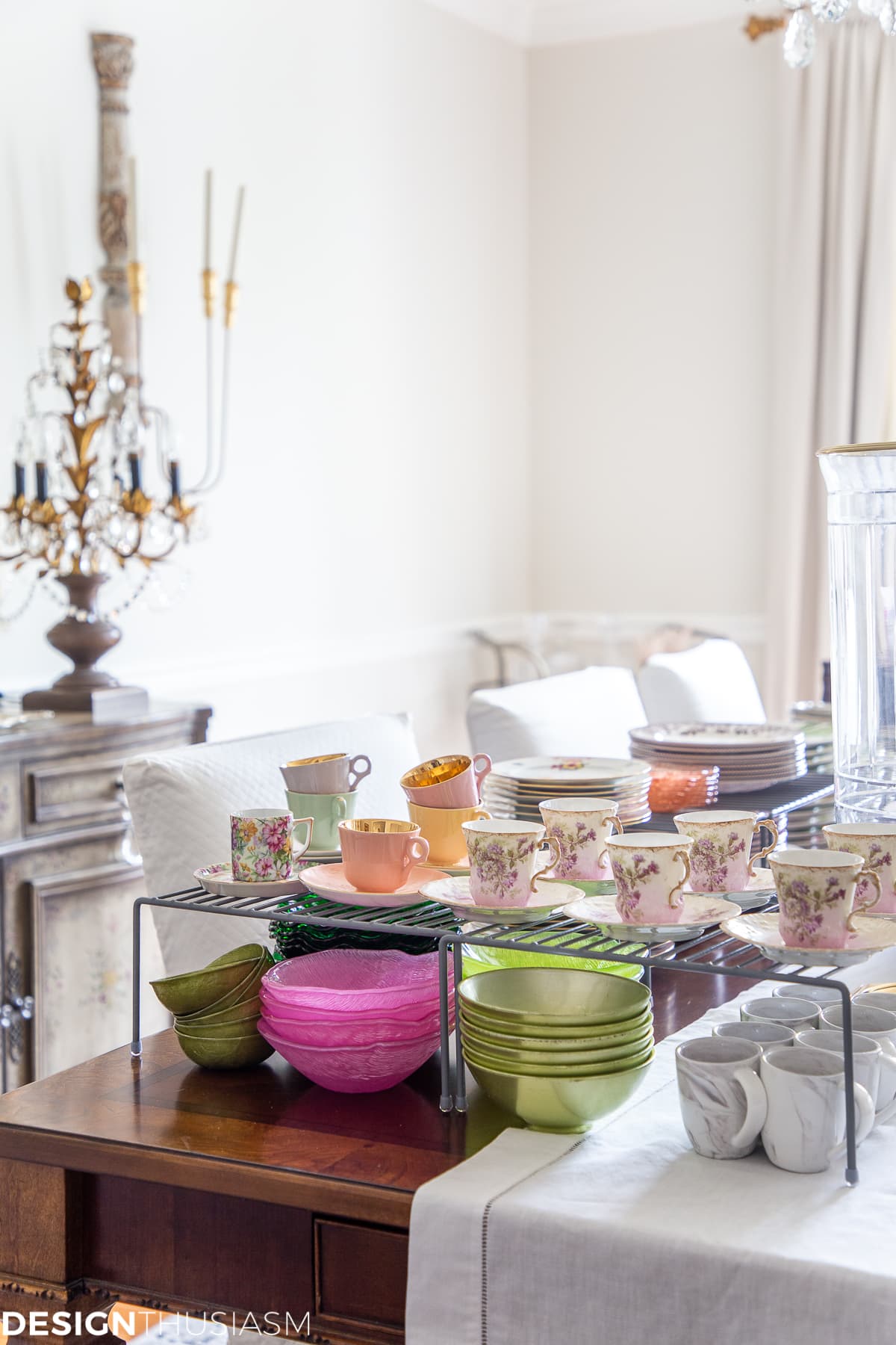 dishes from cabinet on table