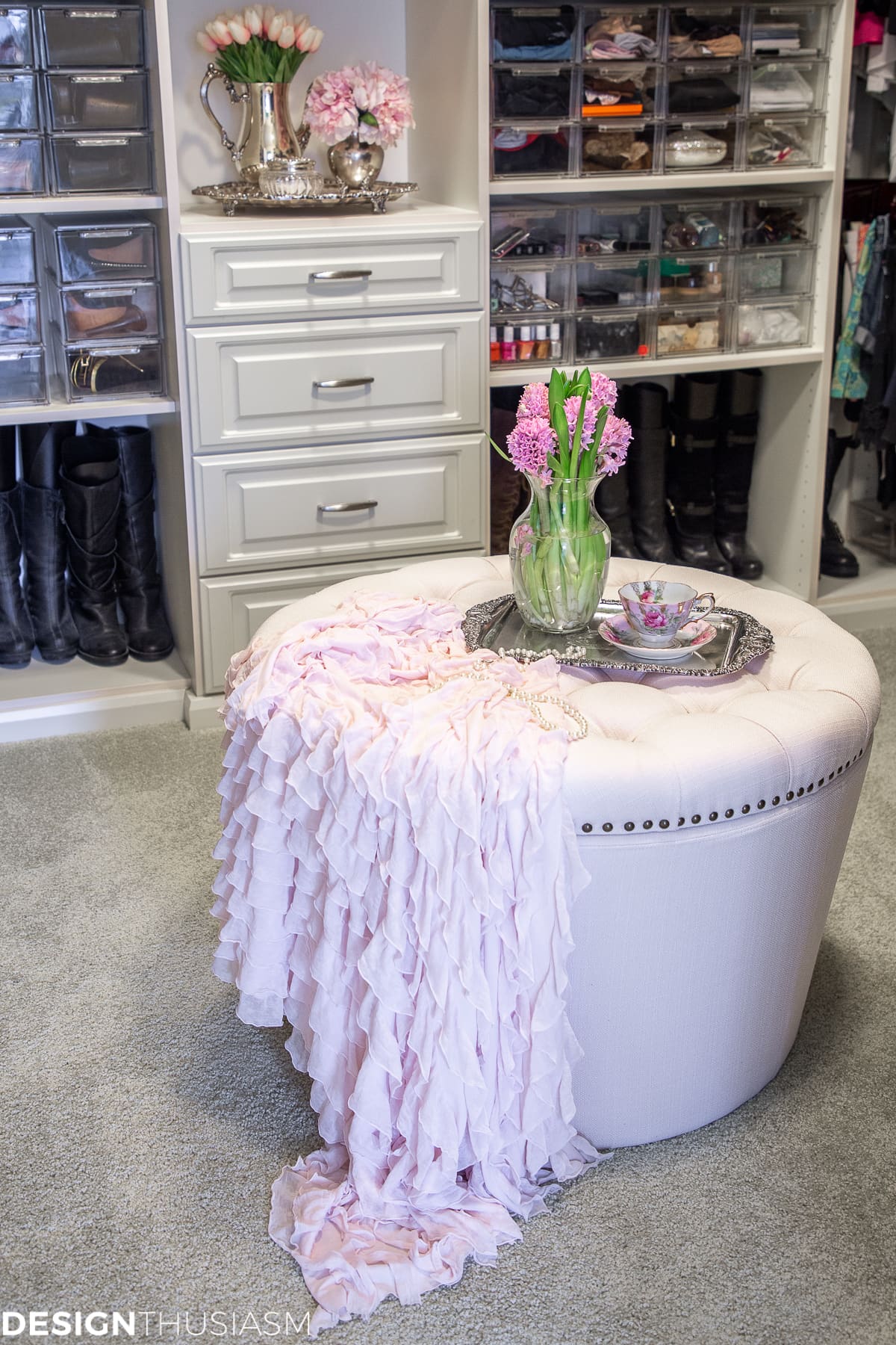 ottoman in master bedroom closet