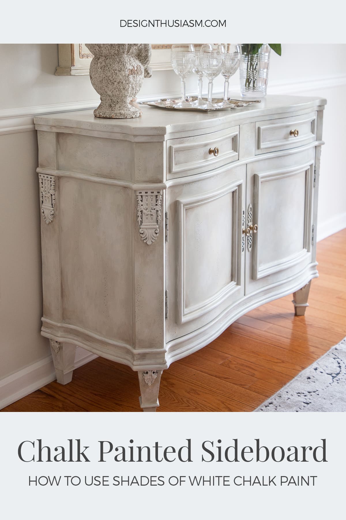 white chalk paint vintage sideboard