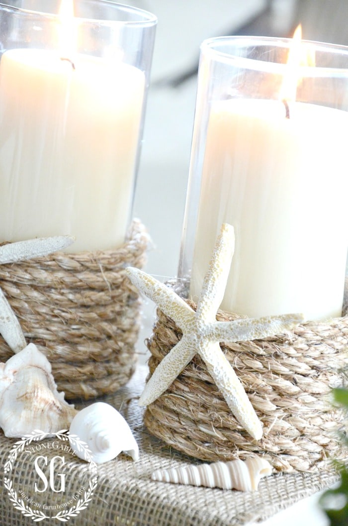 HSS 6-6-20 ROPE WRAPPED CANDLEHOLDER StoneGable