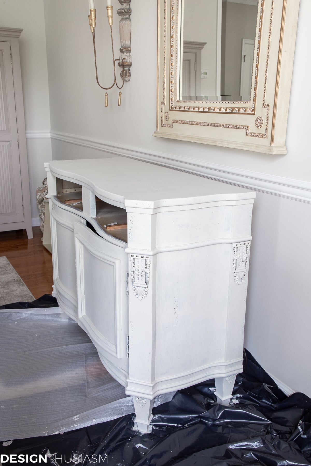white chalk paint vintage sideboard second base coat