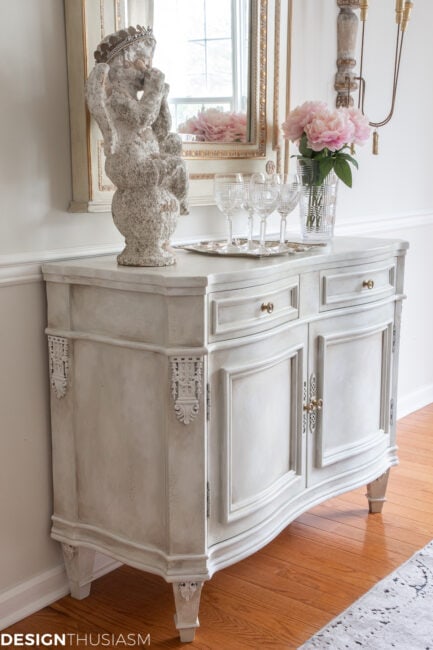 white chalk paint vintage sideboard