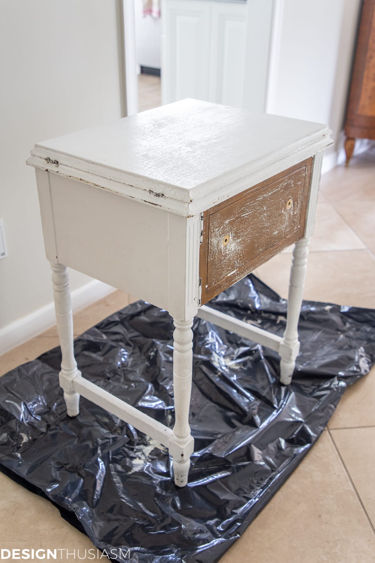 sewing machine cabinet sanded