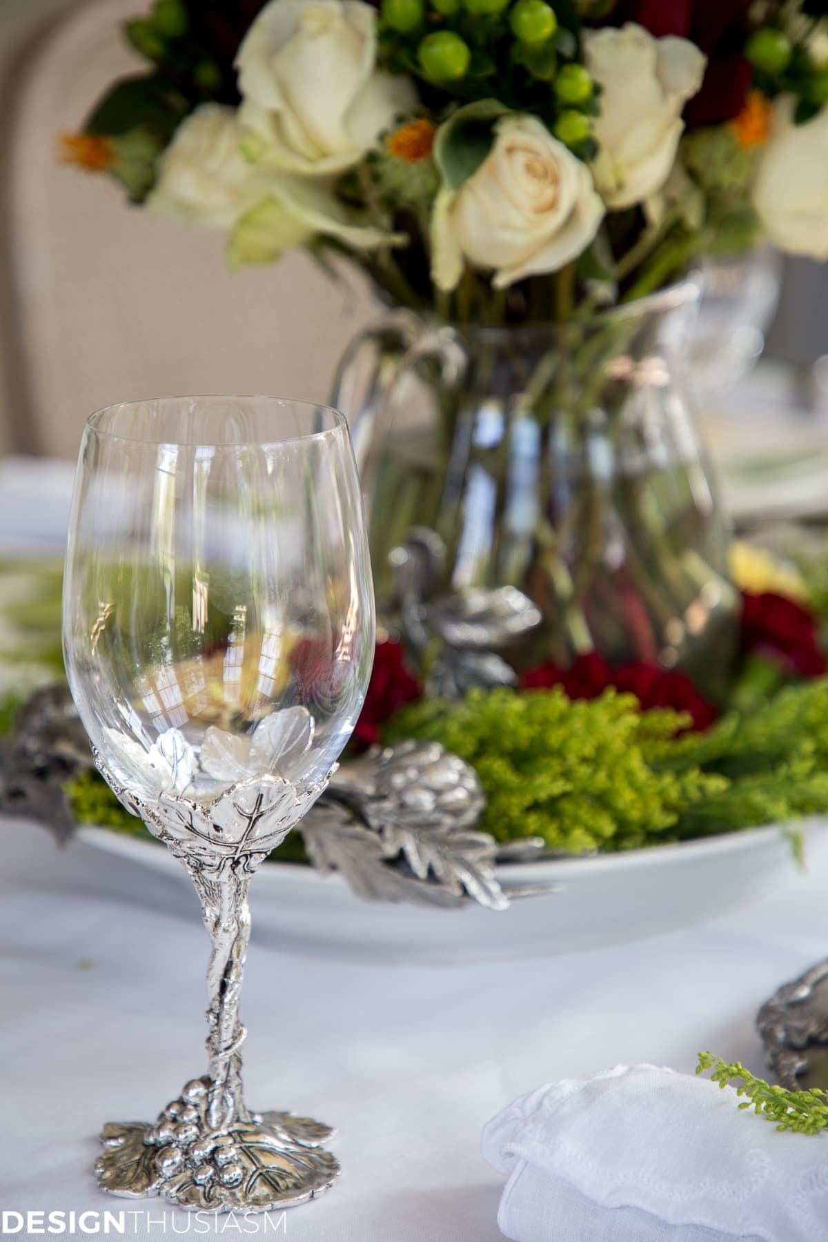 fall table decorations with harvest wine glass