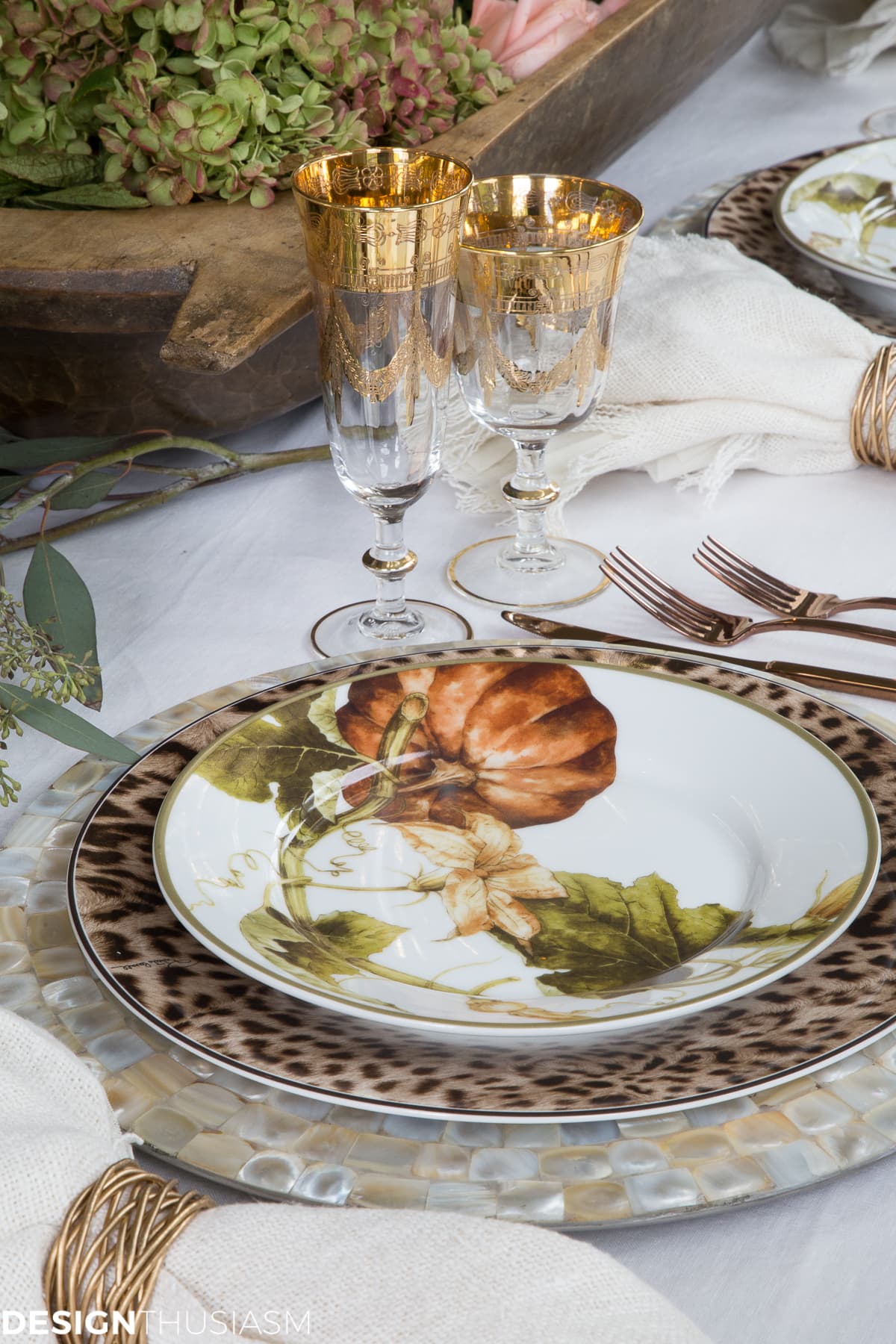 Thanksgiving tabletop decor with pumpkin plates