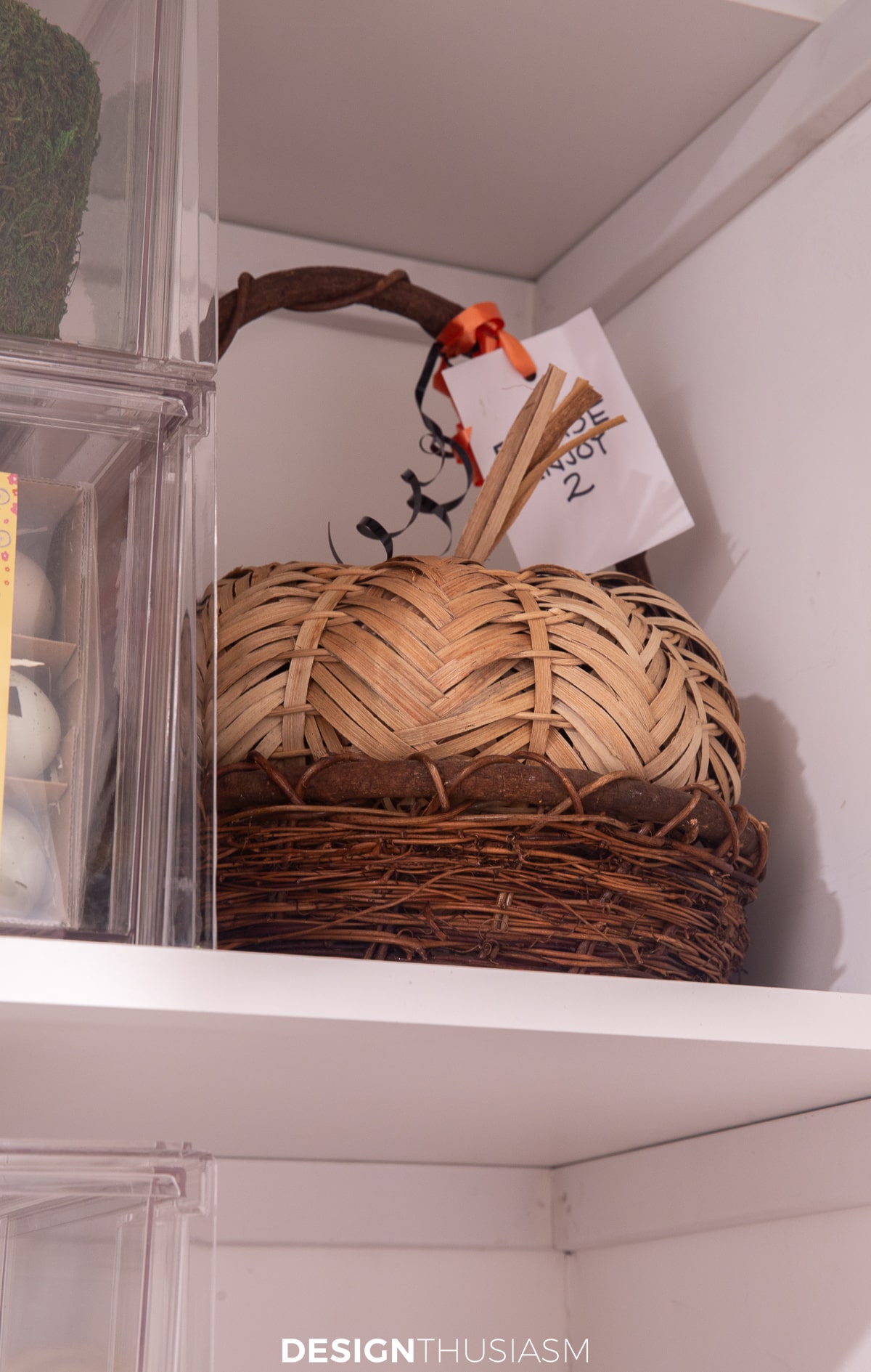 seasonal closet rattan basket and pumpkin