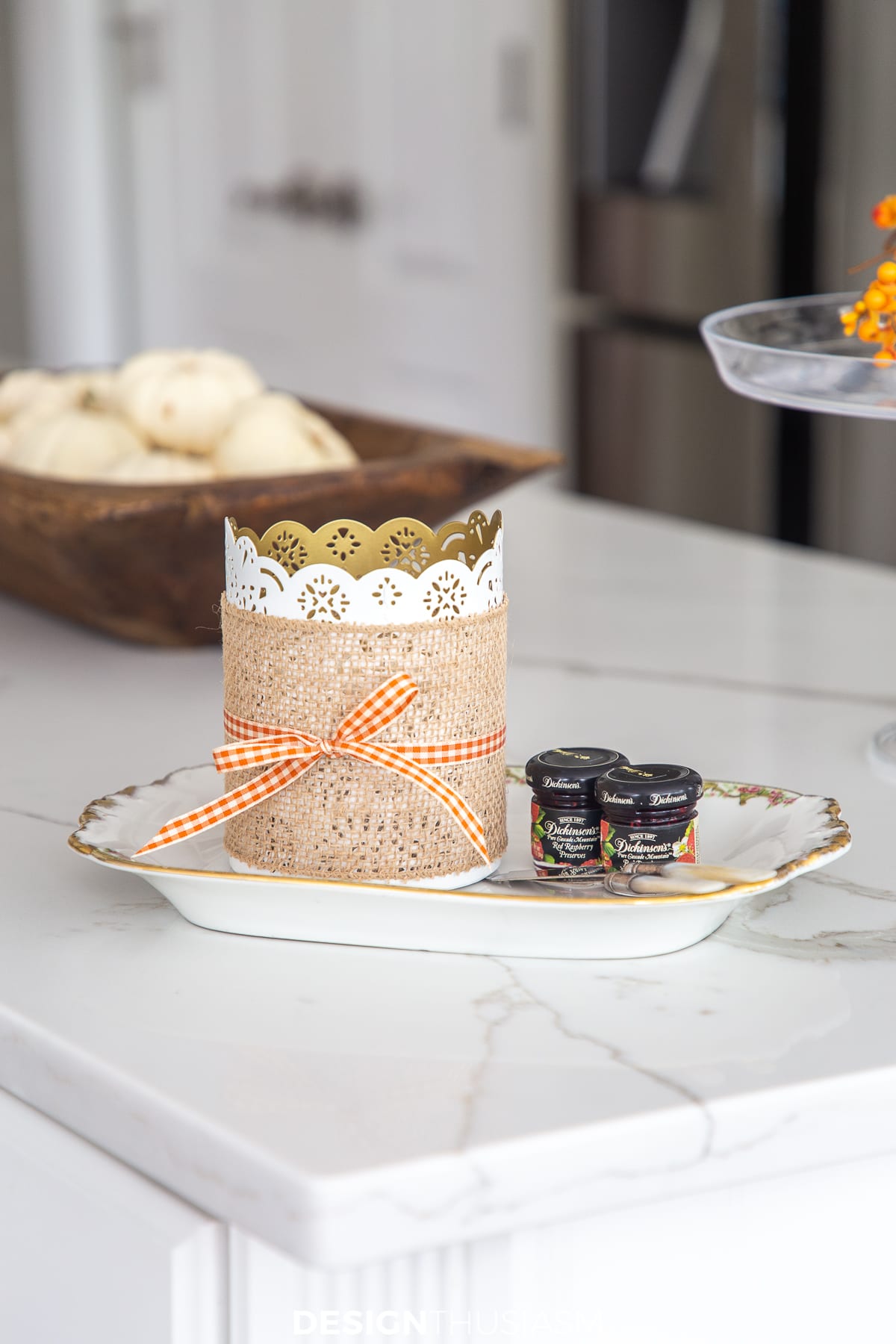 burlap wrapped candle holder