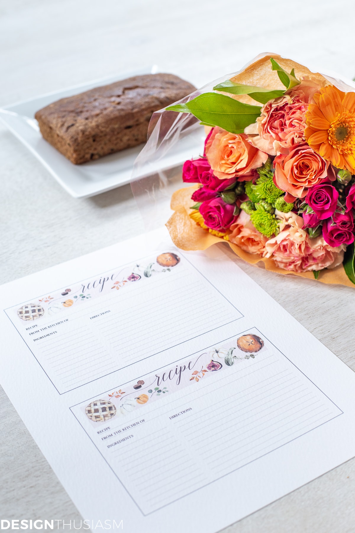 fall printable recipe cards with flowers