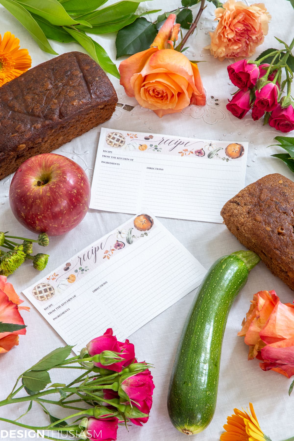 fall printable recipe cards flat lay