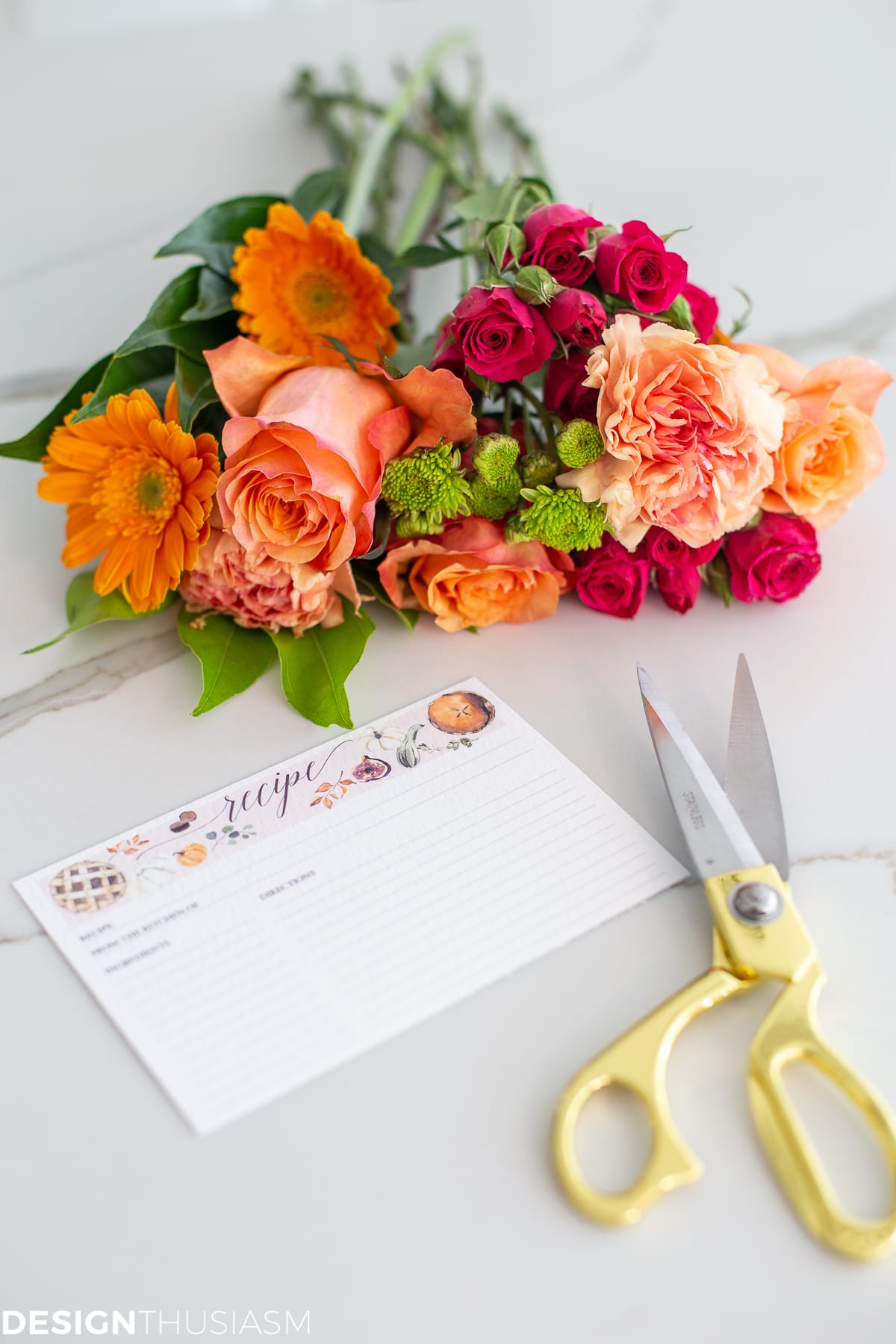 fall printable recipe cards with flowers