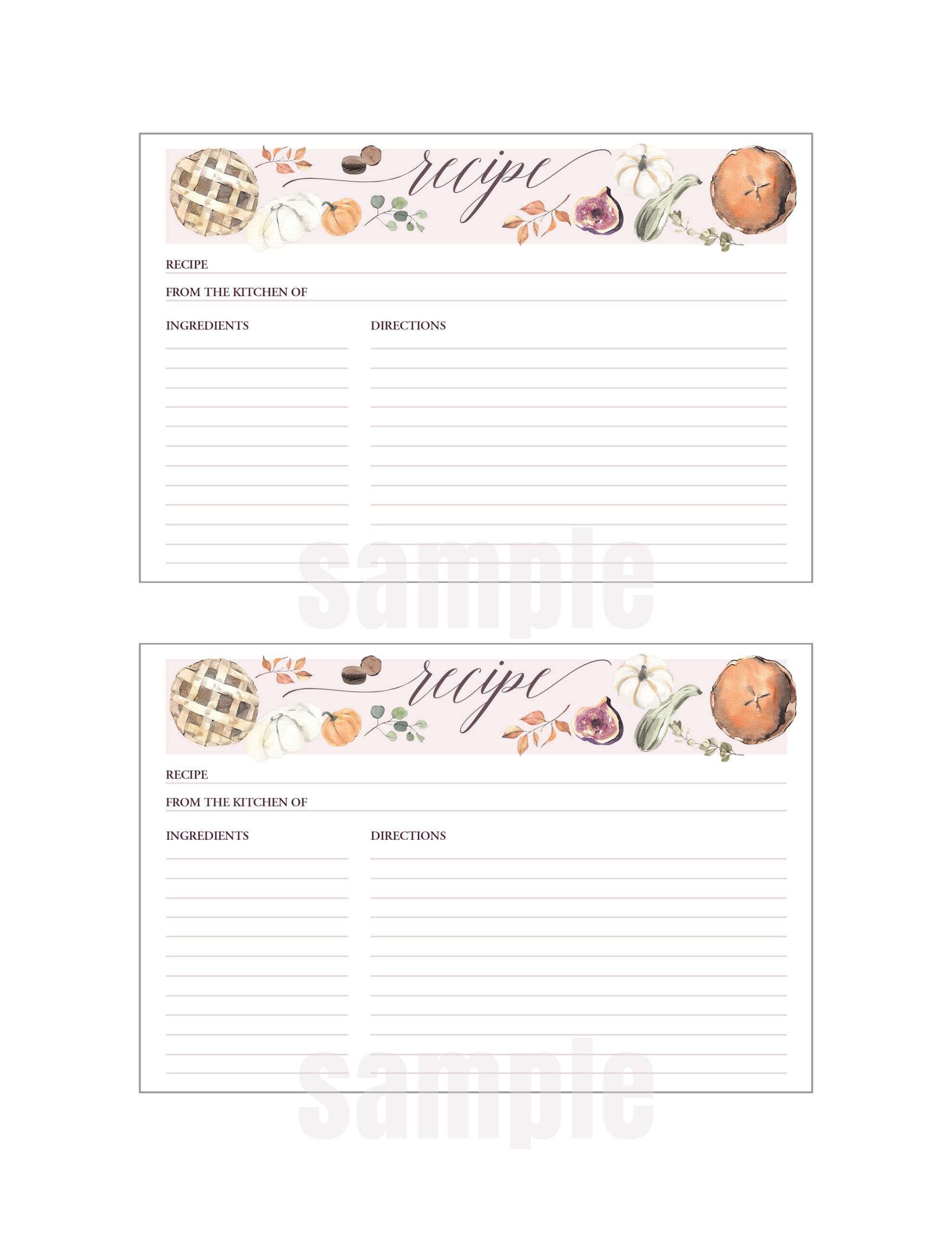 fall printable recipe cards artwork