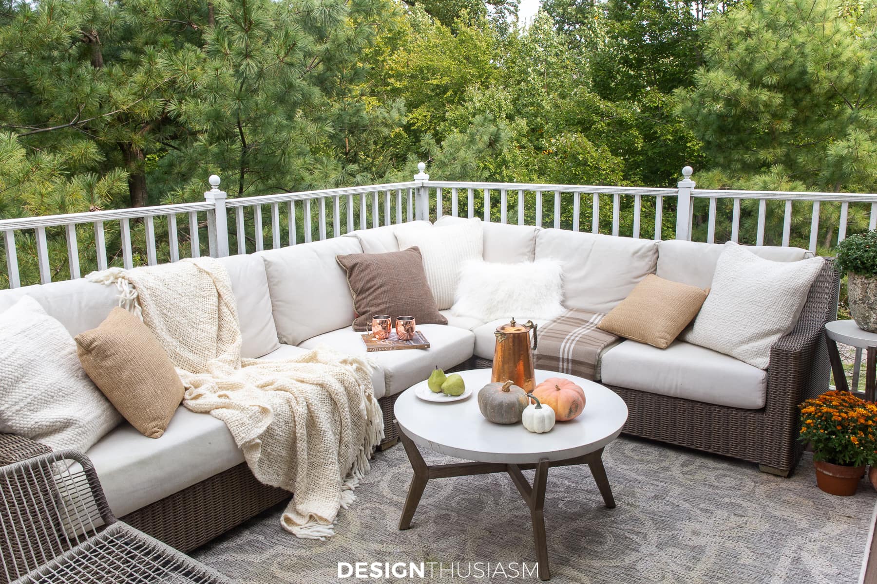 outdoor fall decorations on the patio