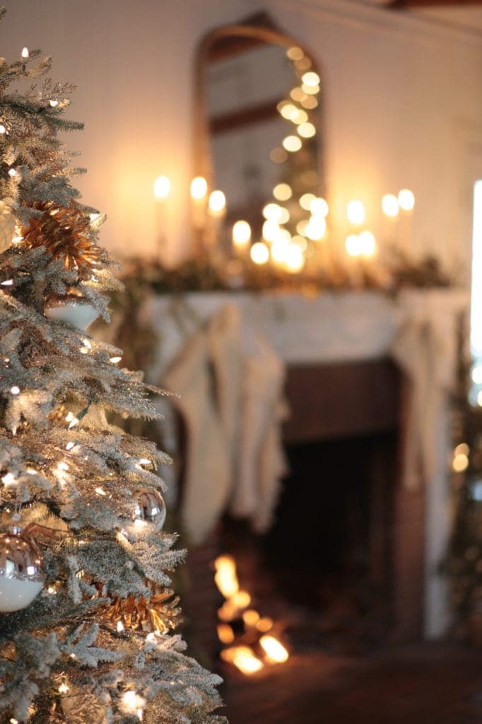 Christmas Lights at Night French Country Cottage