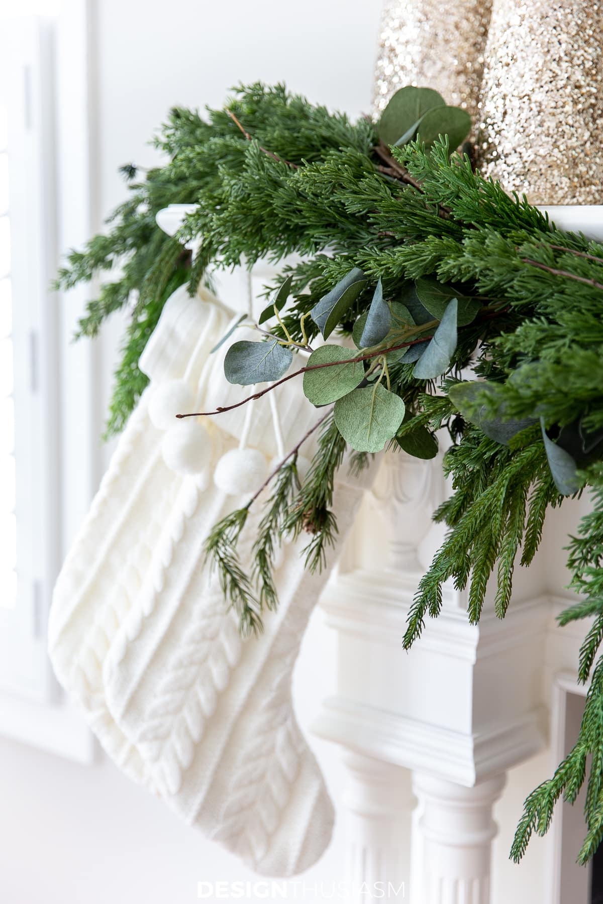 Christmas mantel garland and stockings