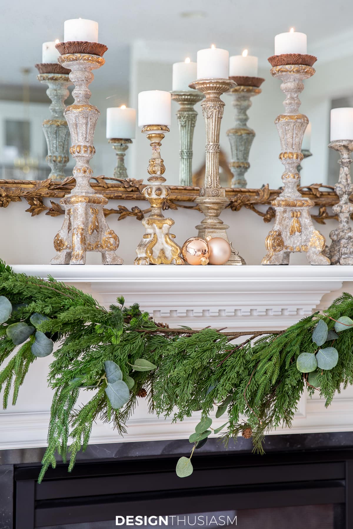 Christmas mantel decor with garland