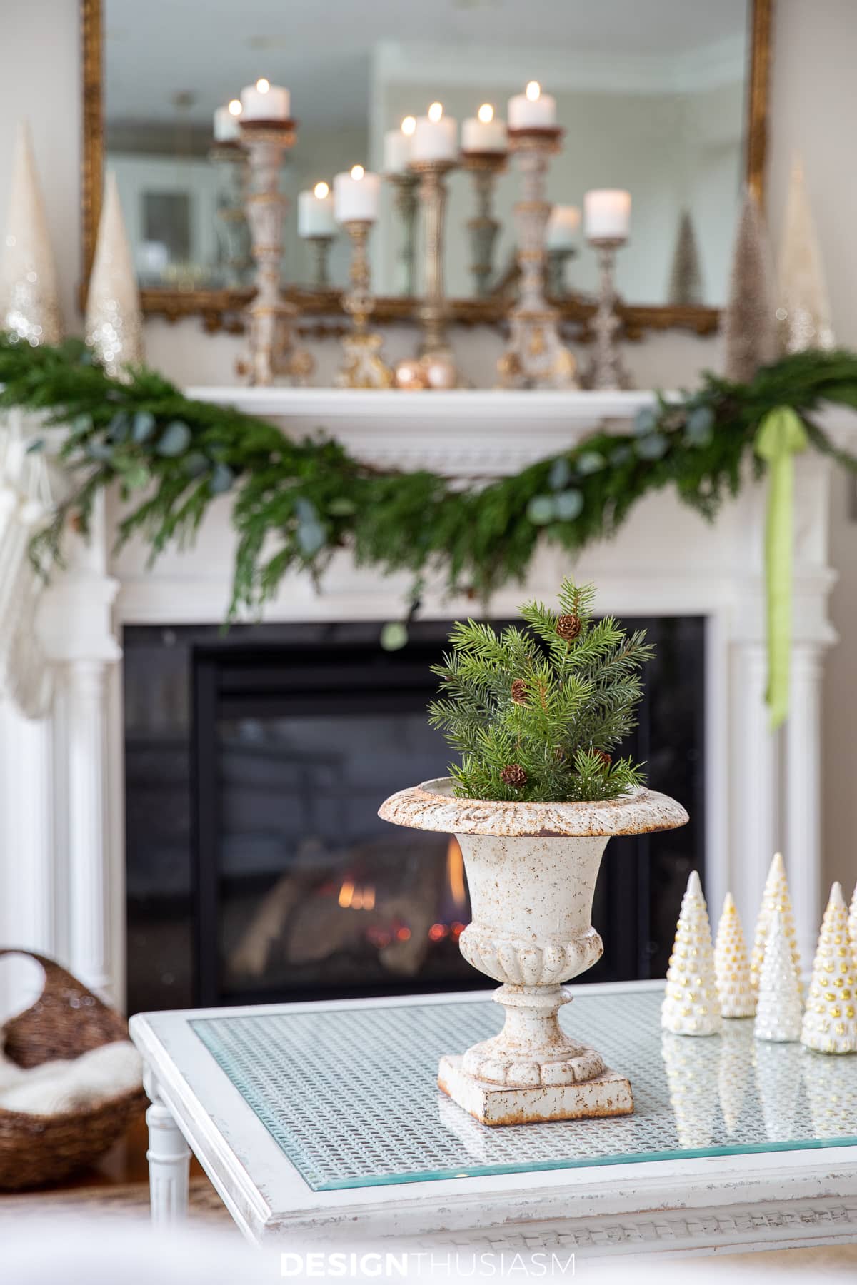 Christmas mantel and coffee table urn