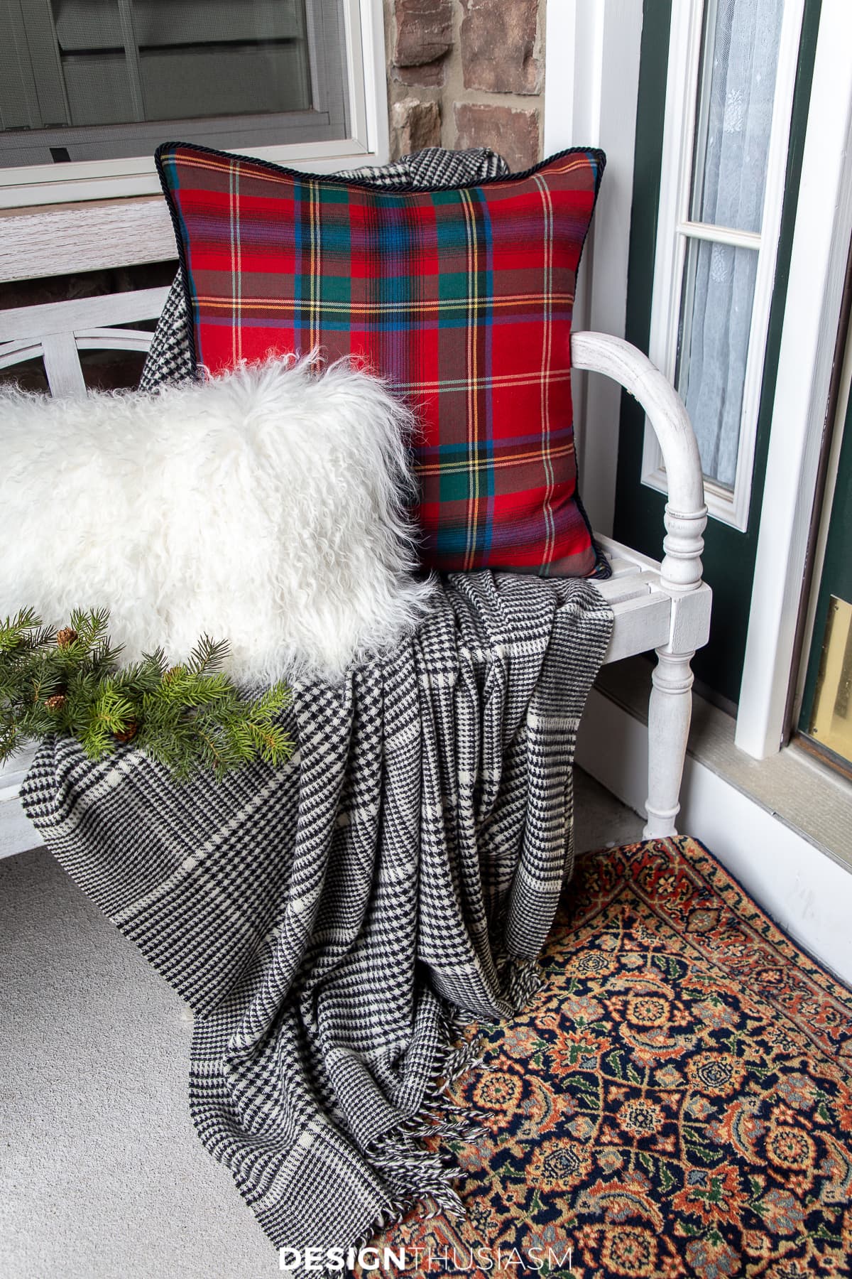 Christmas porch bench decorations