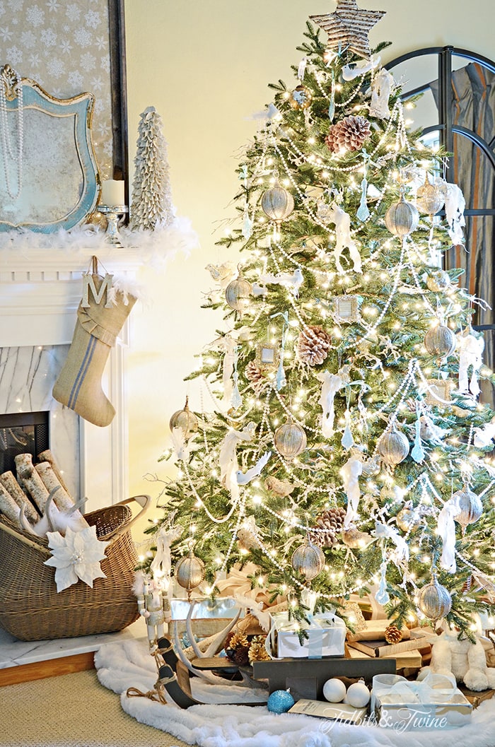 Decorating a Vintage Blue Christmas Tree