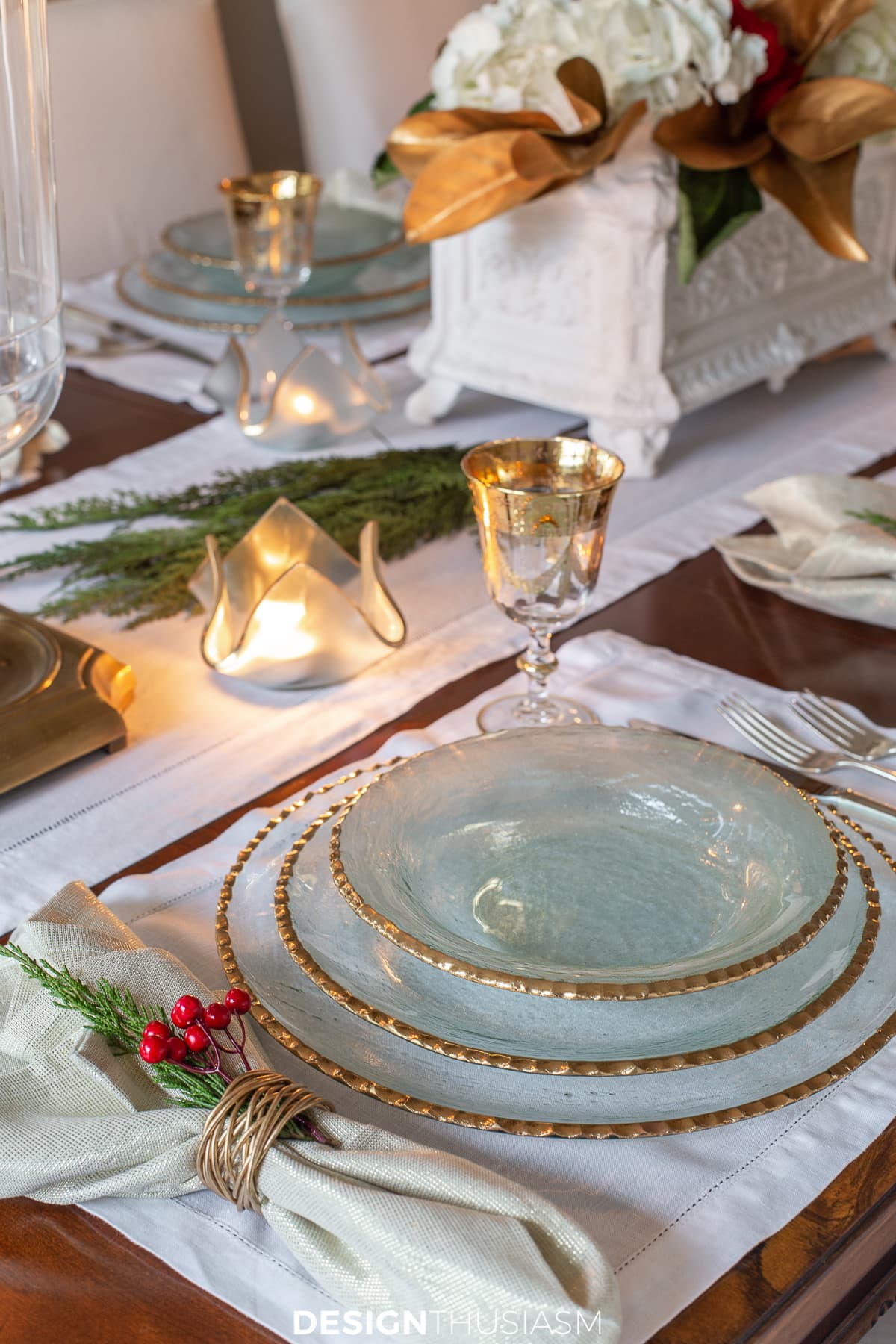 Gold Christmas table place setting