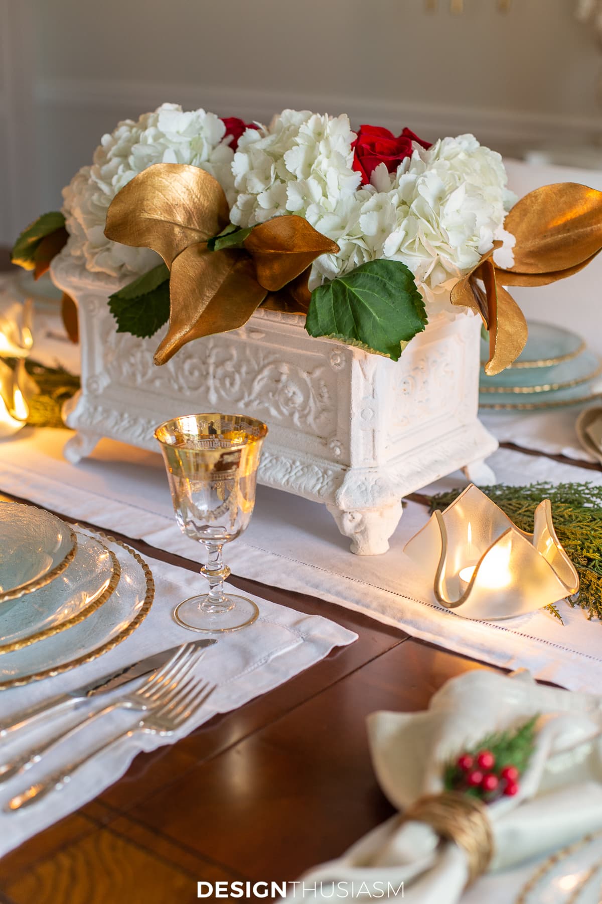 Gold Christmas table centerpiece