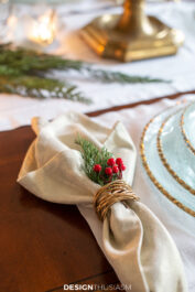 Gold Christmas table napkin and ring