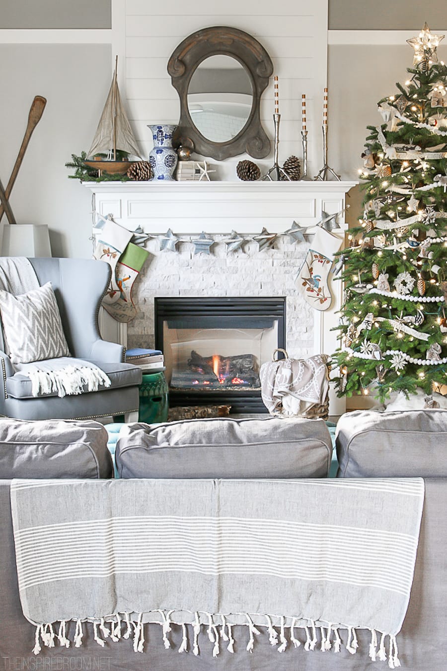 How-to-hang-garland-wreaths-stockings-without-nails-Christmas-House-Tour-The-Inspired-Room-Family-Room-Neutral-Christmas-Decorating