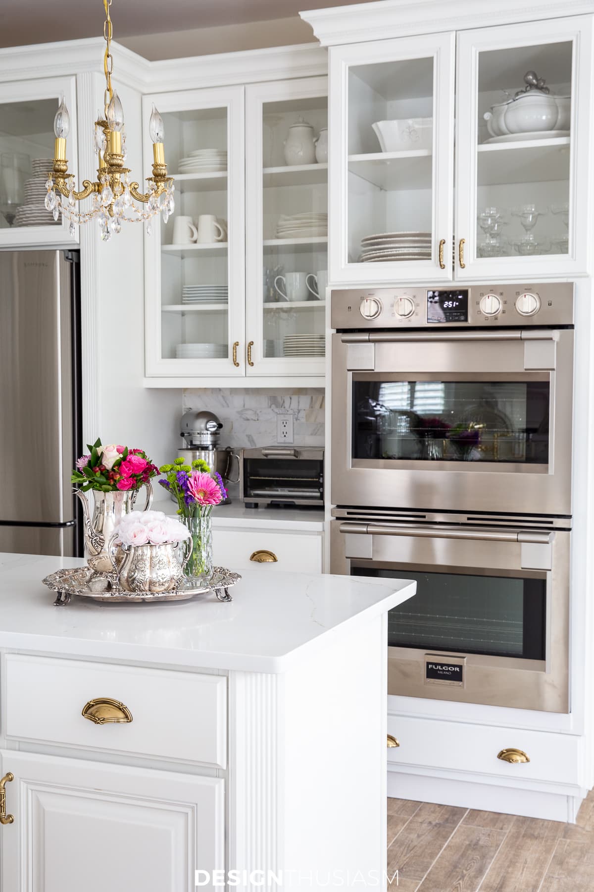 white kitchen remodel with double oven