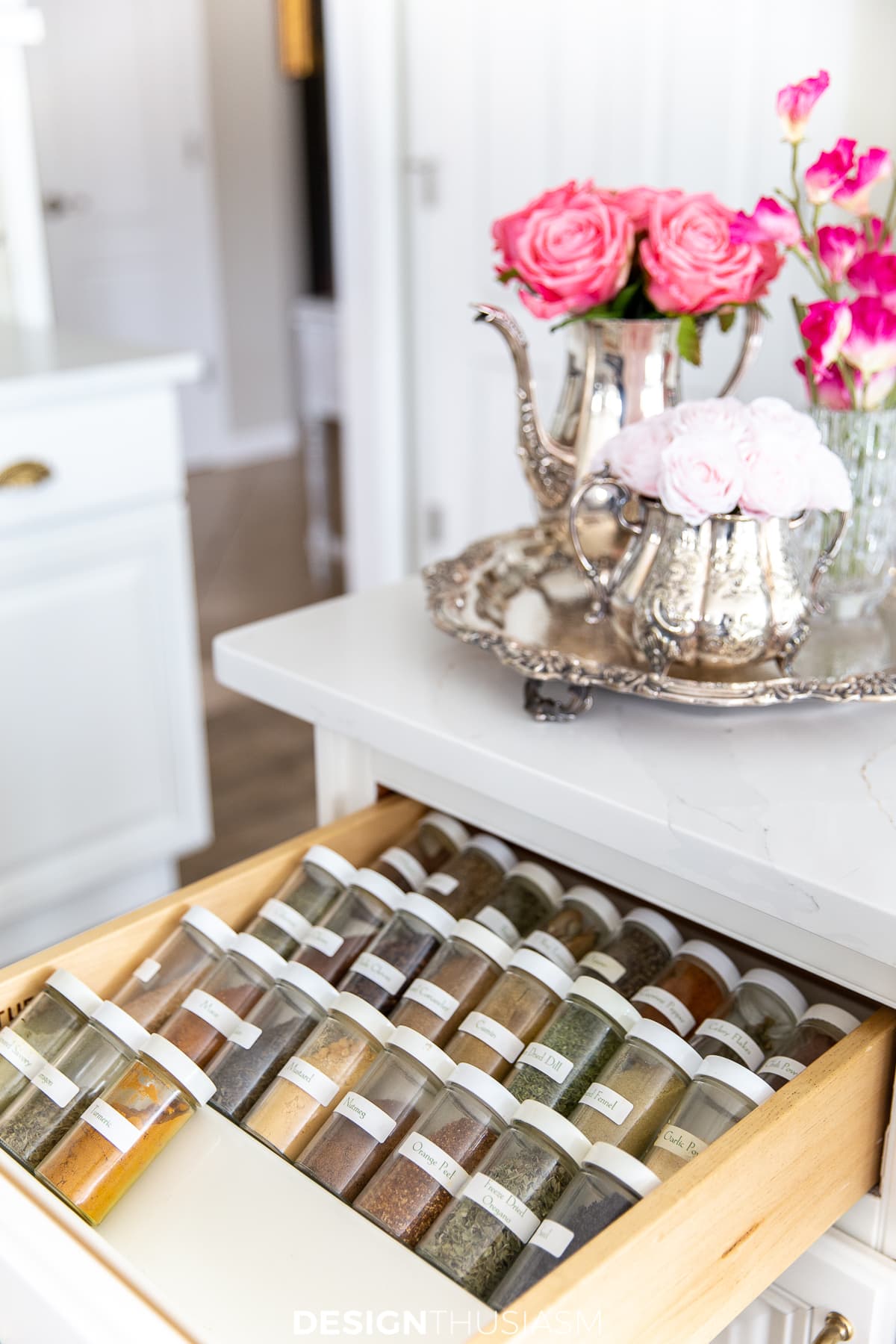kitchen spice drawer organization