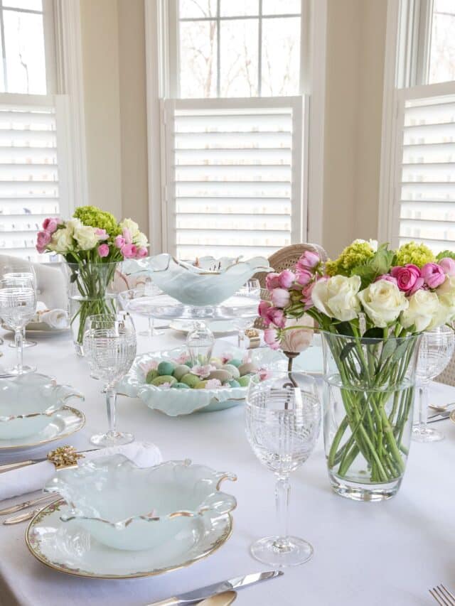 Easter table with poppy bowls
