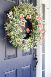 spring-wreath-on-blue-front-door | on sutton place