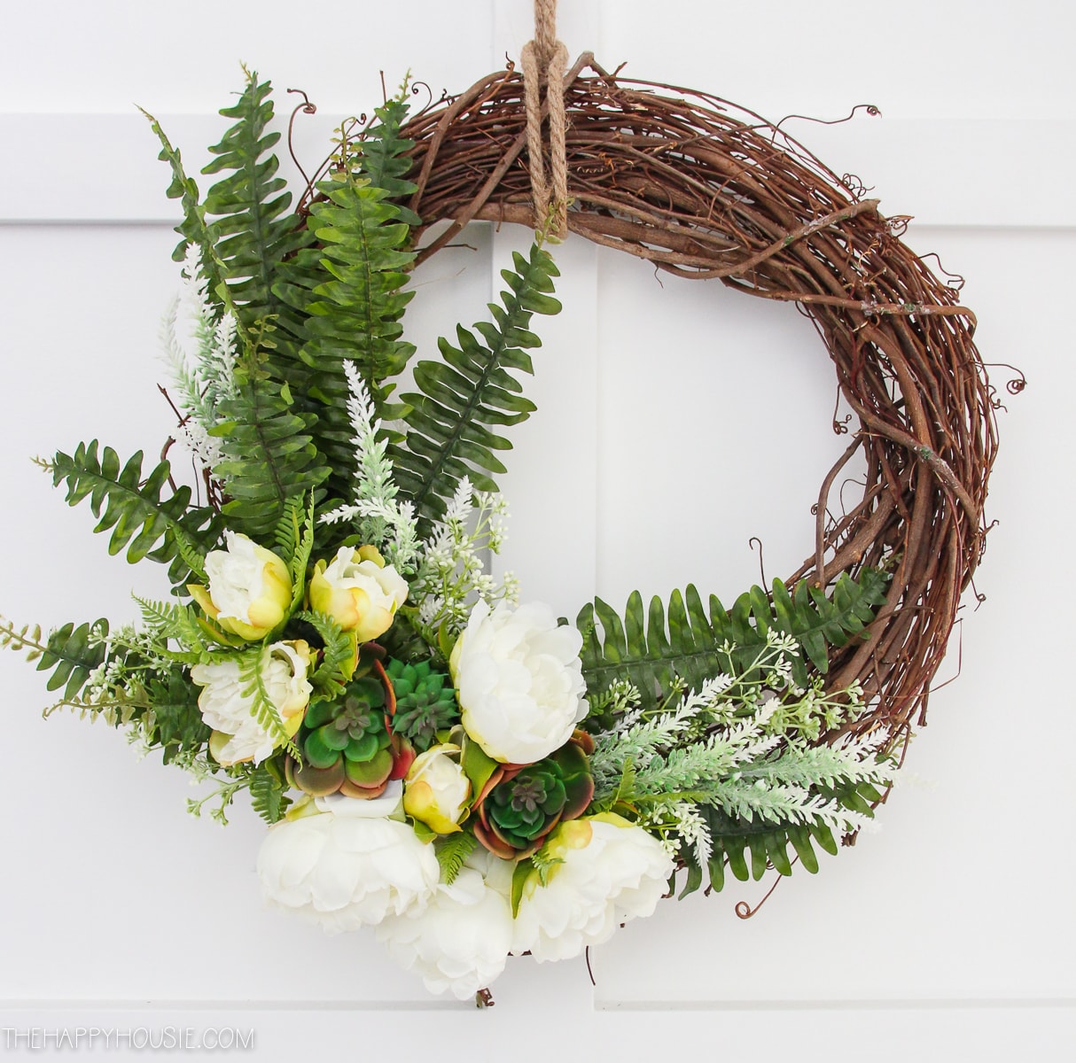 white-peony-succulent-and-fern-DIY-spring-wreath-tutorial-at-the-happy-housie