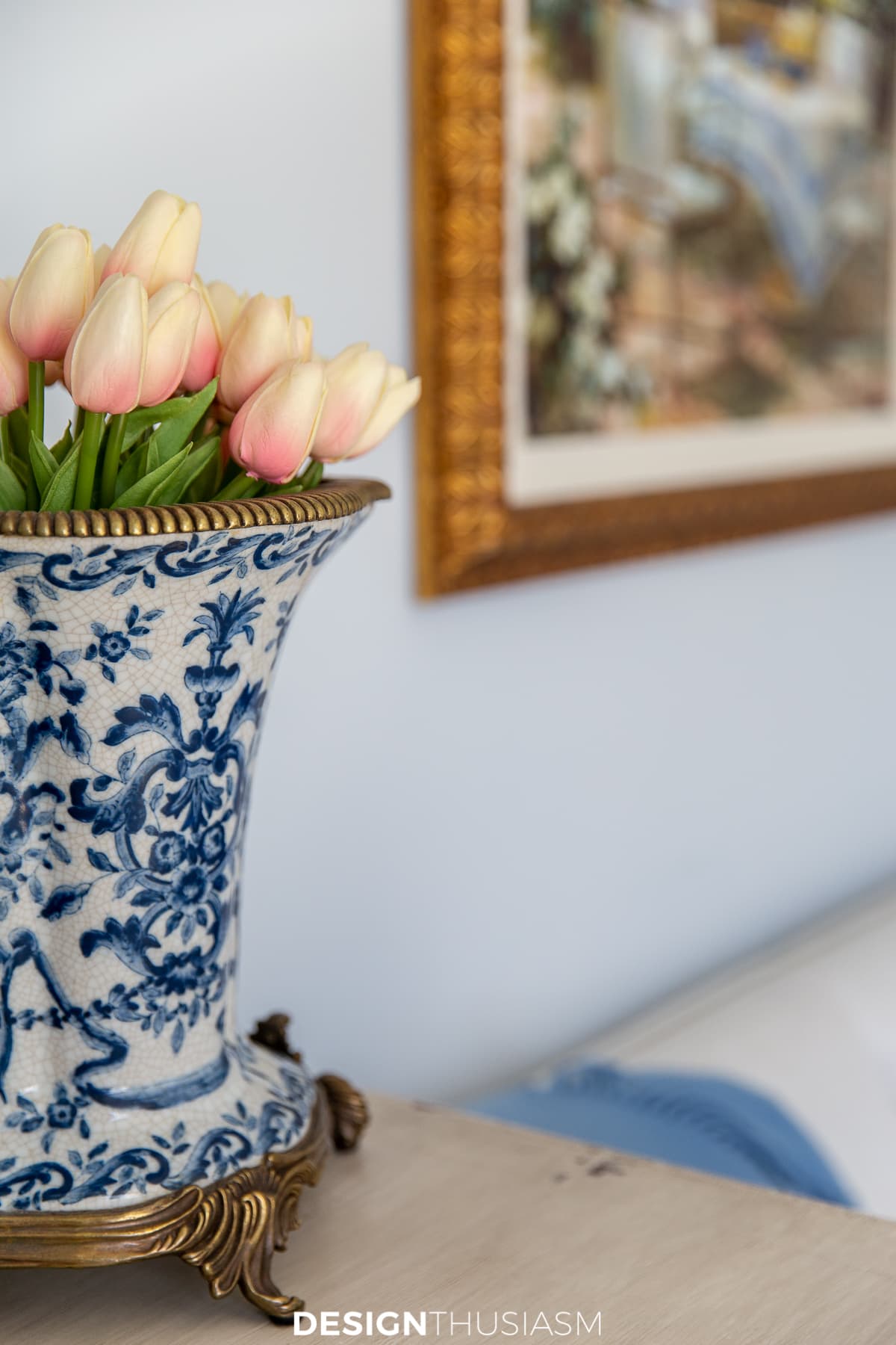 office bedroom vase with tulips