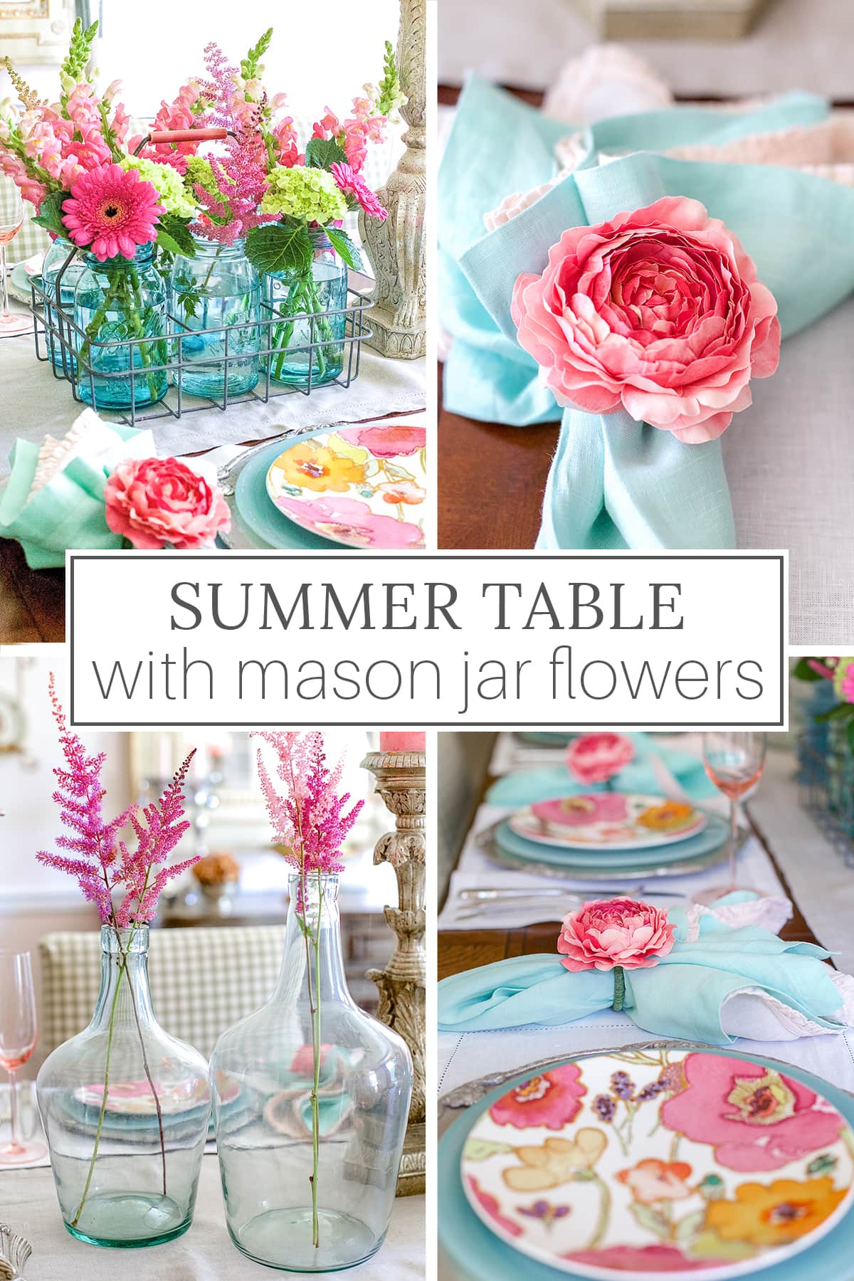 summer table with mason jar flowers