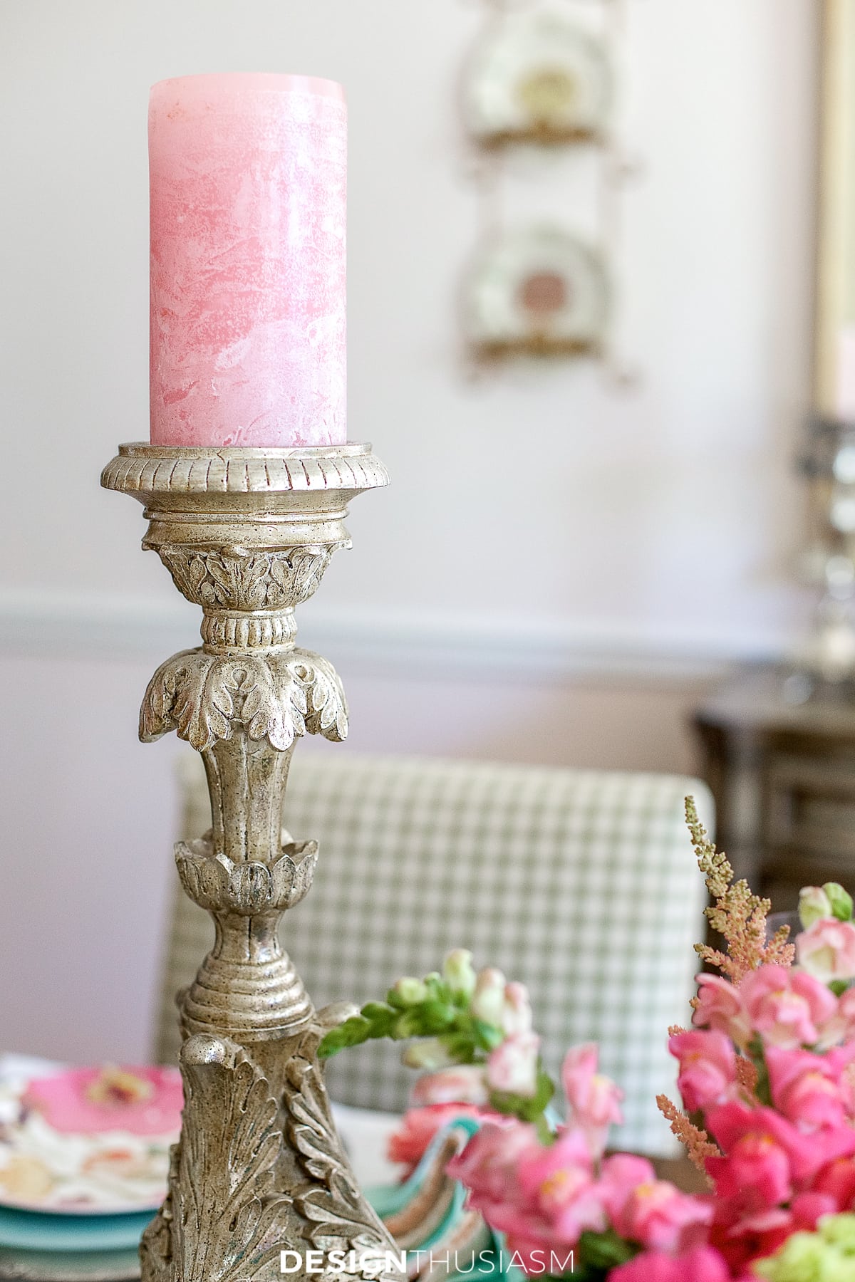 candlestick with pink candle